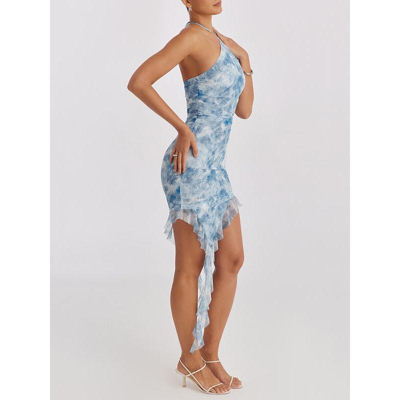 blue floral ruffle dress, view 8 - MRSLM