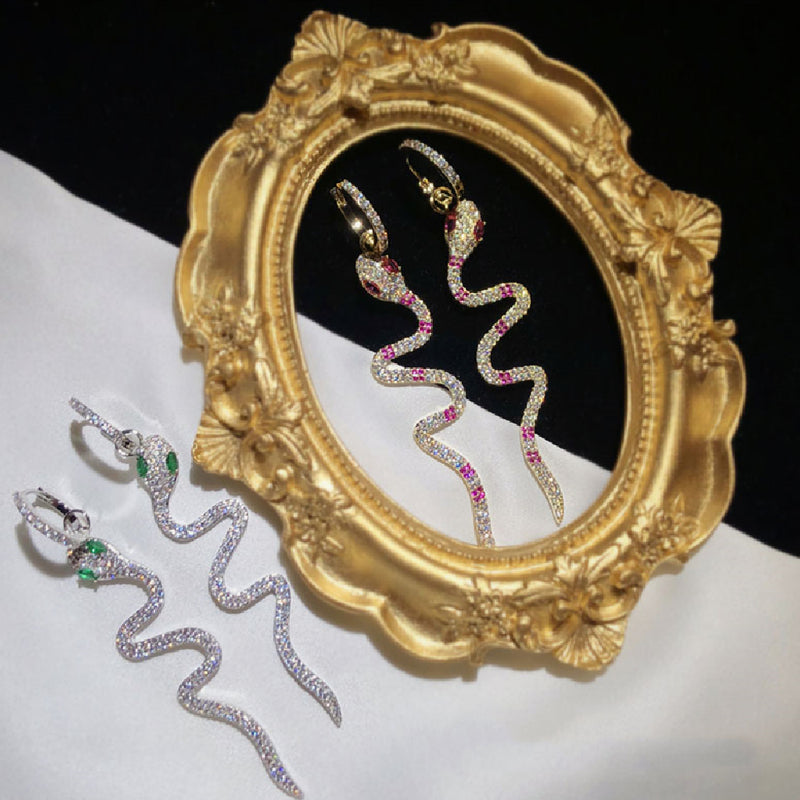 zircon snake earrings, view 4 - MRSLM