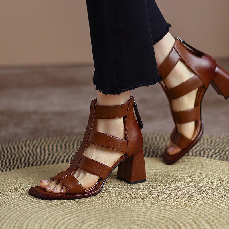 leather gladiator sandals with square heel - MRSLM