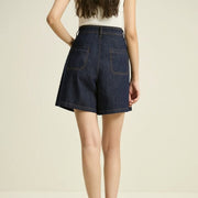 dark denim high waist loose shorts, view 3 - MRSLM
