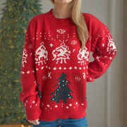 Women's red Nordic Christmas jacquard sweater, view 5 - MRSLM