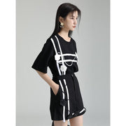 black and white floral half-sleeve T-shirt, view 6 - MRSLM
