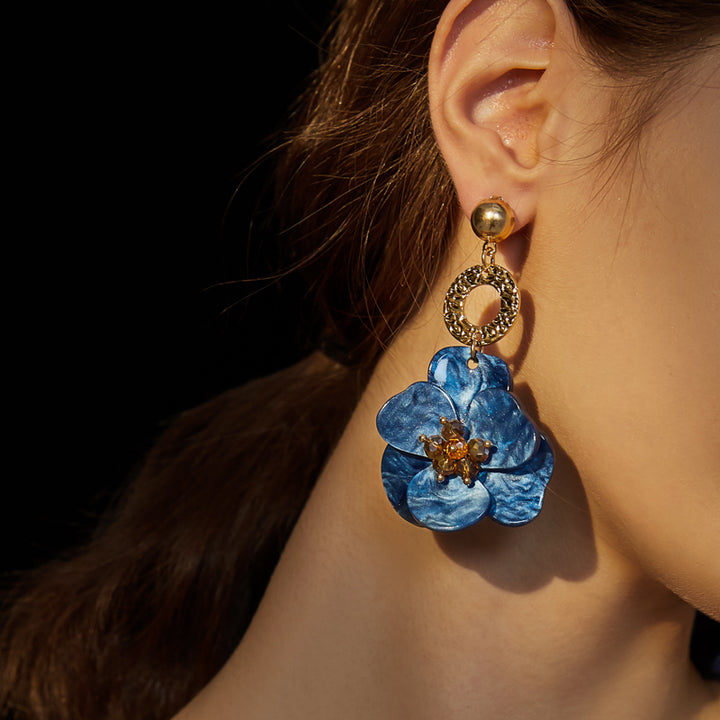 Acrylic Royal Blue Vintage Flower  Exaggerate French Earrings