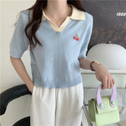 3d cherry loose short sleeve knit top - MRSLM