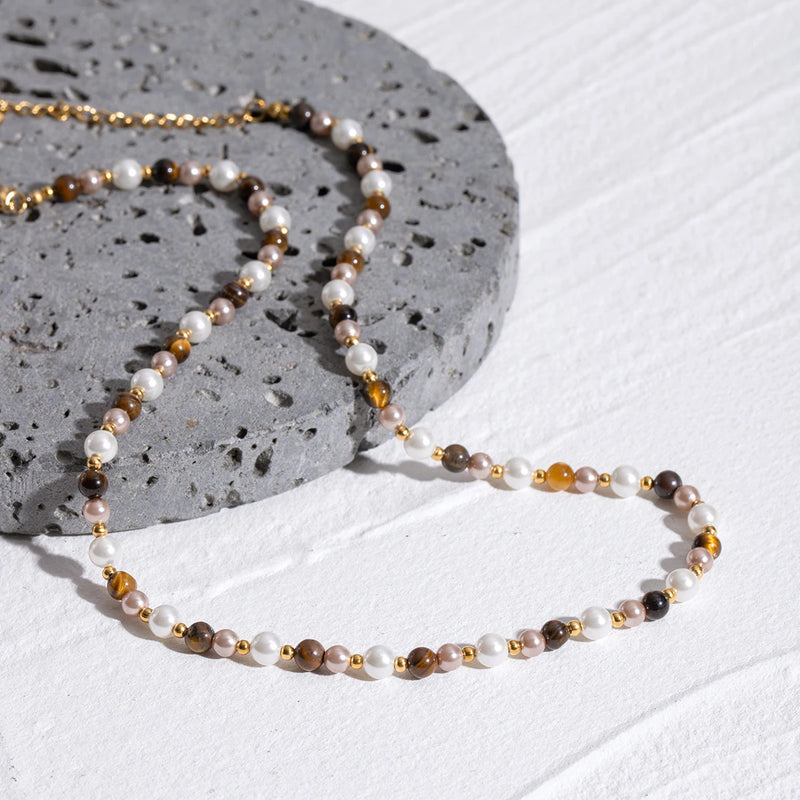 gold plated tiger eye bead necklace, view 7 - MRSLM