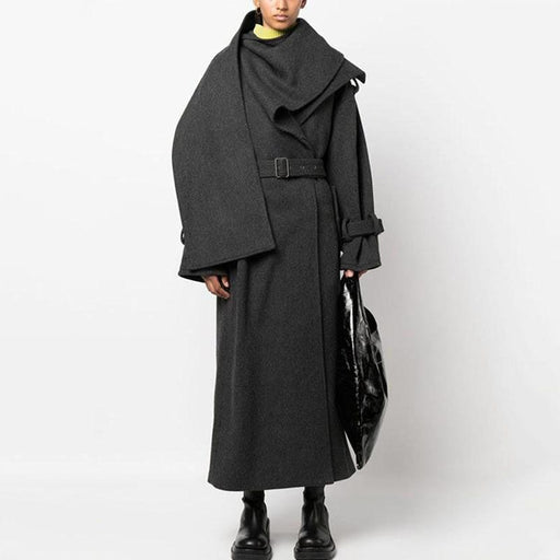 spliced belt coat with scarf collar - MRSLM