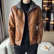 men's velvet padded PU leather jacket, view 3 - MRSLM