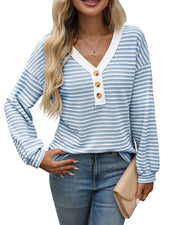 women's v-neck button pullover top, view 9 - MRSLM
