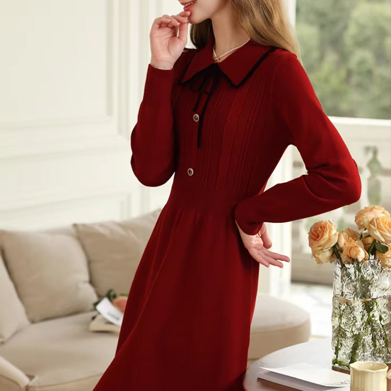 red long sleeve knitted dress - MRSLM