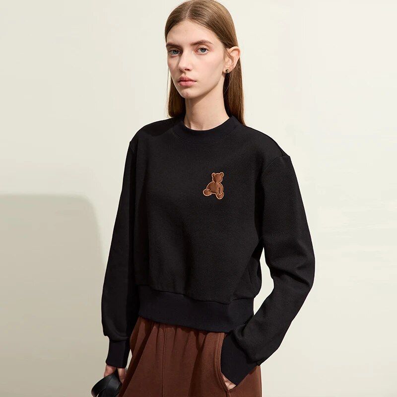 women's bear applique pullover hoodie, view 8 - MRSLM