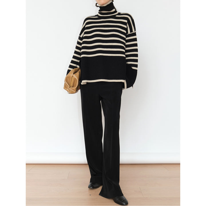 Women's Fashion Casual Loose Striped Turtleneck Sweater