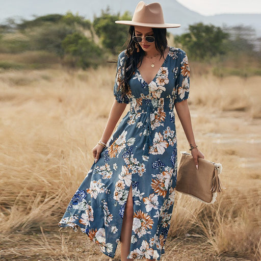 elegant summer printed maxi dress, view 4 - MRSLM