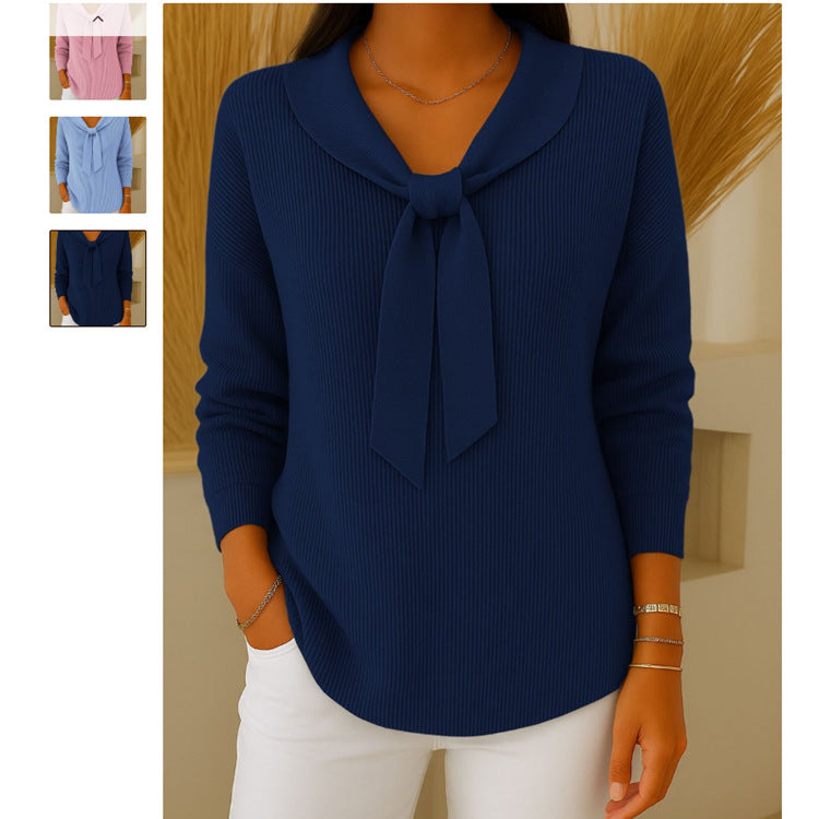 women's loose knit bow sweater, view 5 - MRSLM