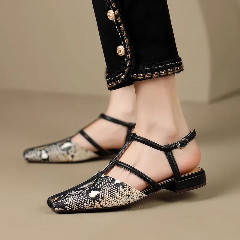 strappy leather low heel sandals, view 4 - MRSLM