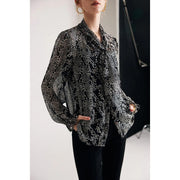 black printed silk blouse with bow collar, view 5 - MRSLM