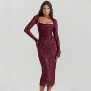 spaghetti strap lace bodycon dress - MRSLM