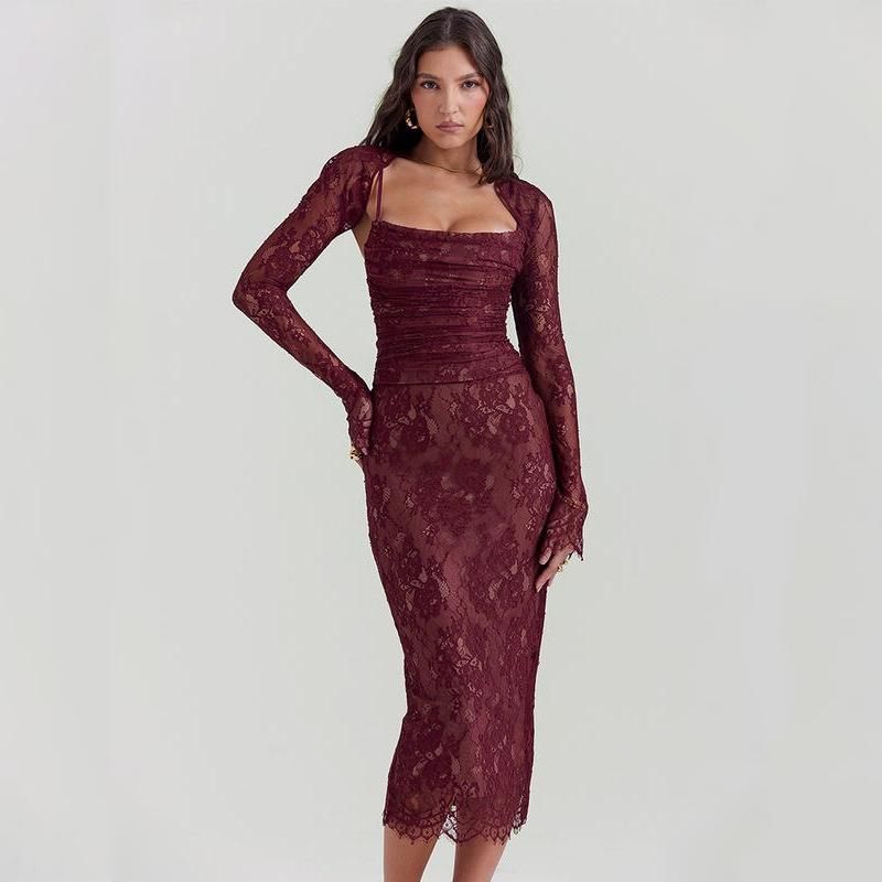 spaghetti strap lace bodycon dress - MRSLM