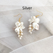 white ceramic flower ear hook earrings, view 5 - MRSLM