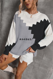 loose patchwork round neck sweater, view 6 - MRSLM