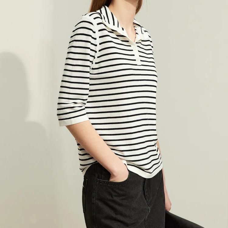 Striped wool blend mock neck sweater, view 6 - MRSLM