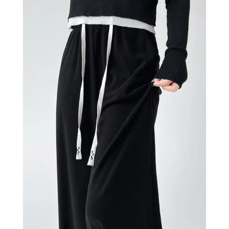 high-waist drawstring wide leg pants, view 9 - MRSLM
