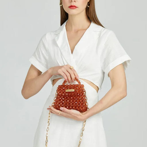 crystal pearls beaded crossbody bag - MRSLM