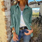 Women's green corduroy shirt jacket, view 2 - MRSLM