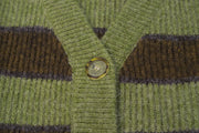 Women's green striped knit cardigan, view 9 - MRSLM