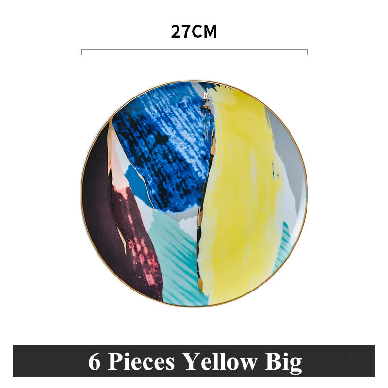 colorful cloud ceramic dinnerware set with gold inlay, view 5 - MRSLM
