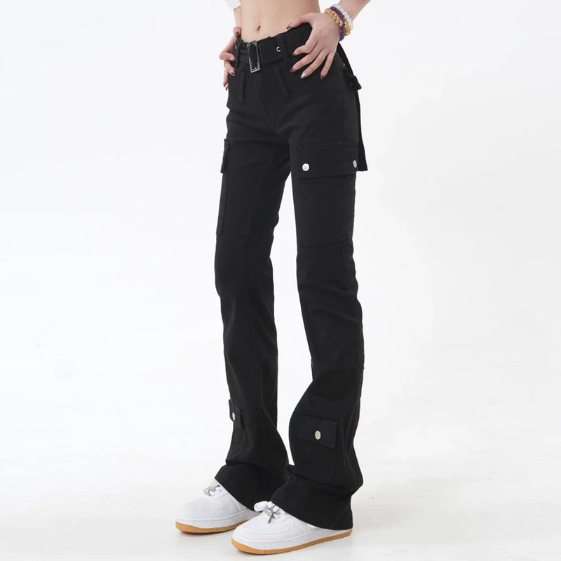 slim black flare pants, view 3 - MRSLM