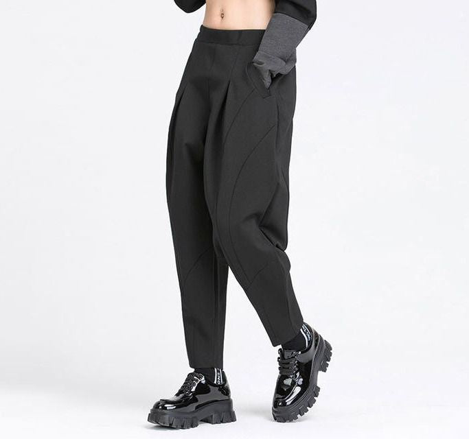 high elastic waist black harem trousers - MRSLM