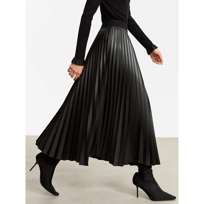 pleated A-line PU leather skirt, view 6 - MRSLM