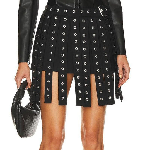 high waist patchwork belt mini skirt - MRSLM