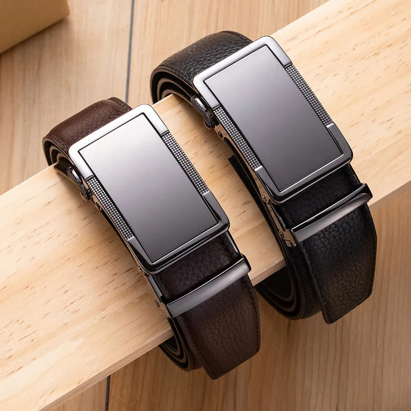 men's genuine leather belt automatic alloy buckle, view 5 - MRSLM