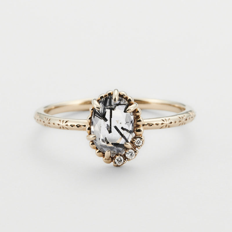 black hair crystal silver ring, view 4 - MRSLM