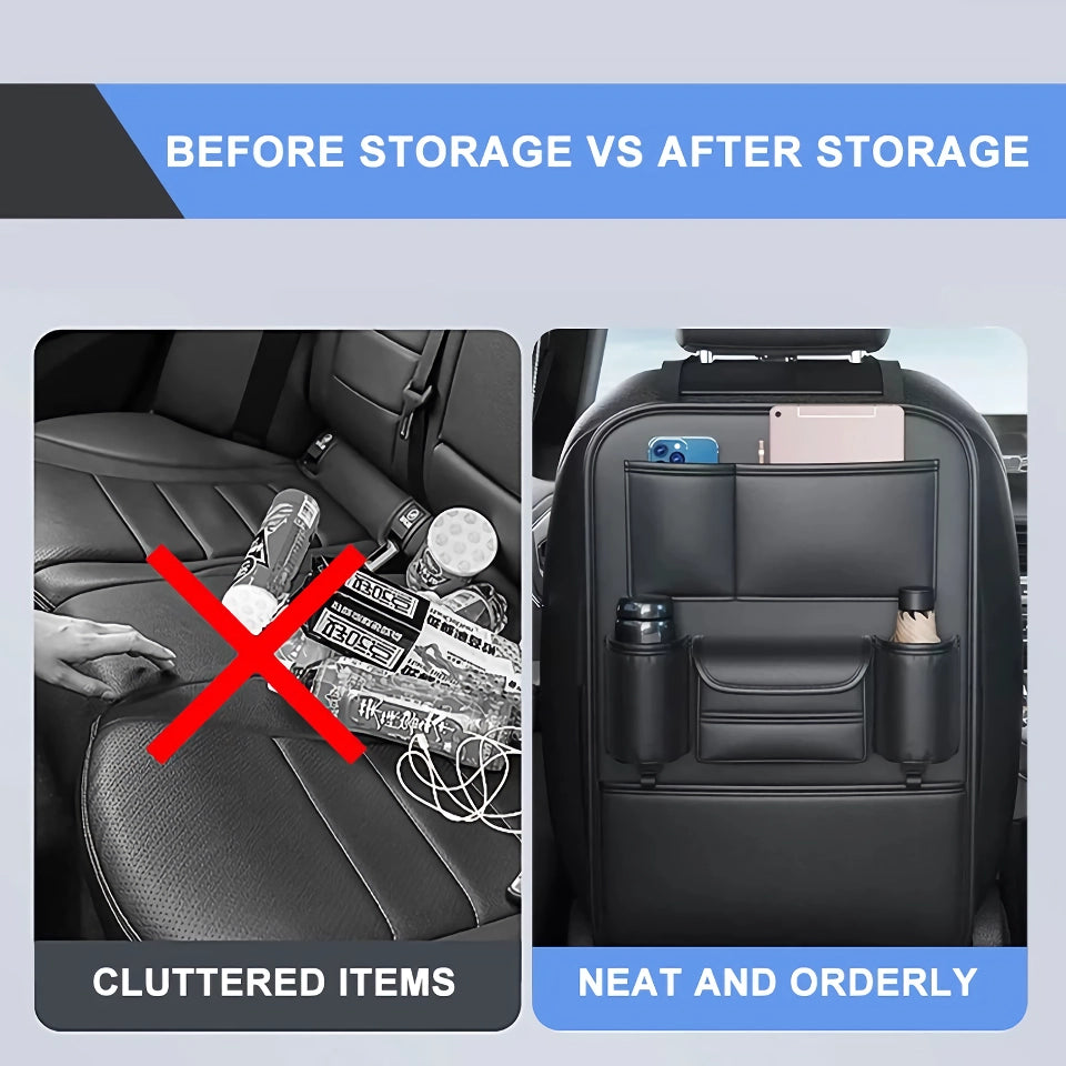 Upgraded 6-Pocket Car Seat Back Storage Bag with Cup & Tissue Holder