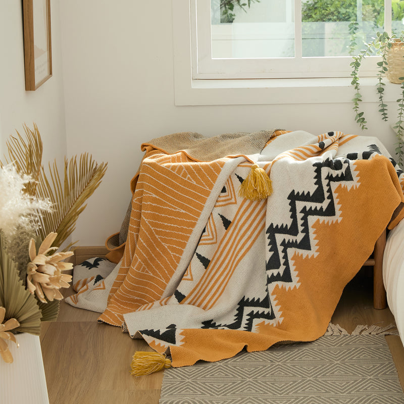 bohemian cotton throw blanket with tassels, view 2 - MRSLM