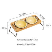 ceramic dog and cat bowl with wood stand, view 5 - MRSLM