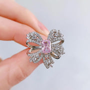 pink bow simulated diamond silver ring, view 8 - MRSLM