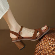 open toe leather sandals with chunky heel - MRSLM