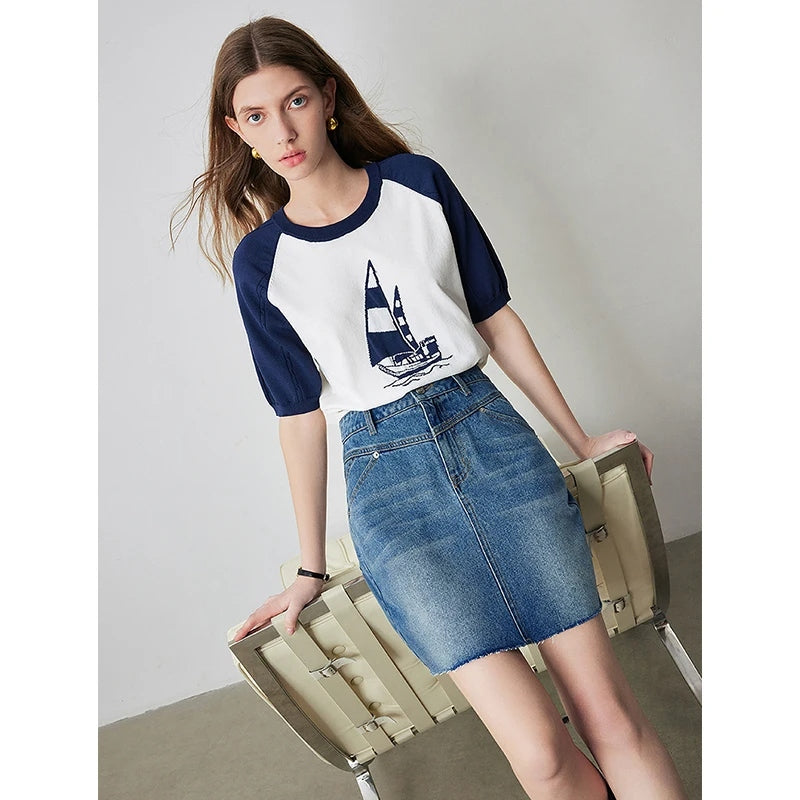High-waist denim mini skirt, view 5 - MRSLM