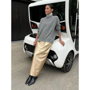 Gold PU leather long skirt, view 9 - MRSLM