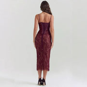 spaghetti strap lace bodycon dress, view 7 - MRSLM
