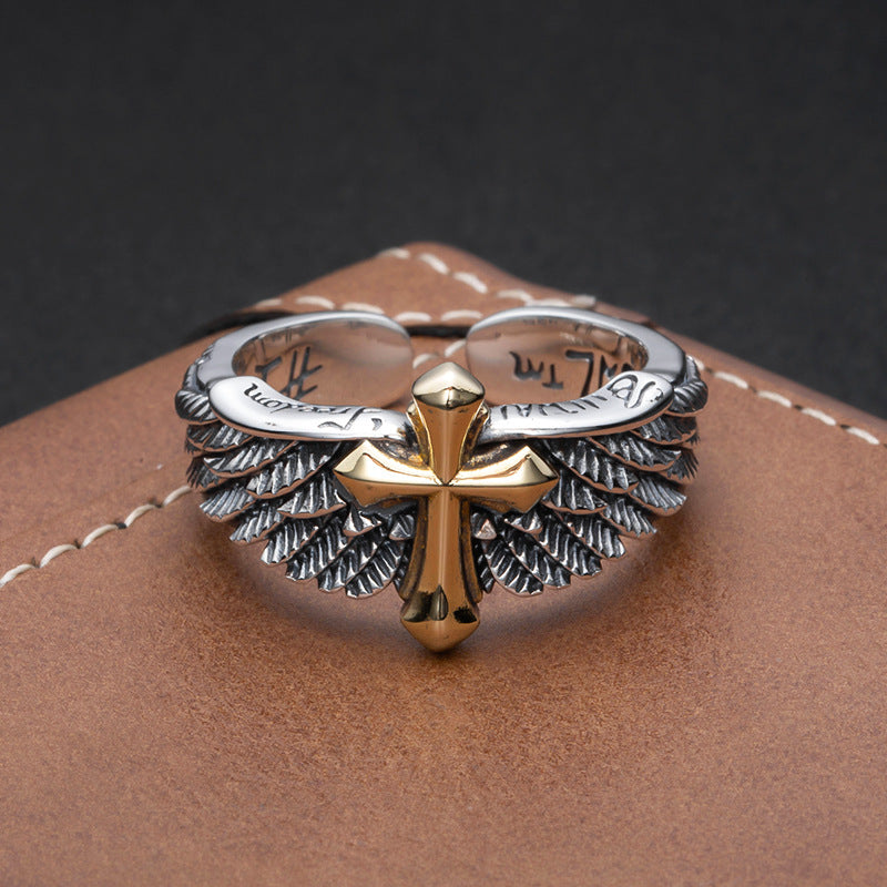 men's cross wings 925 silver ring - MRSLM