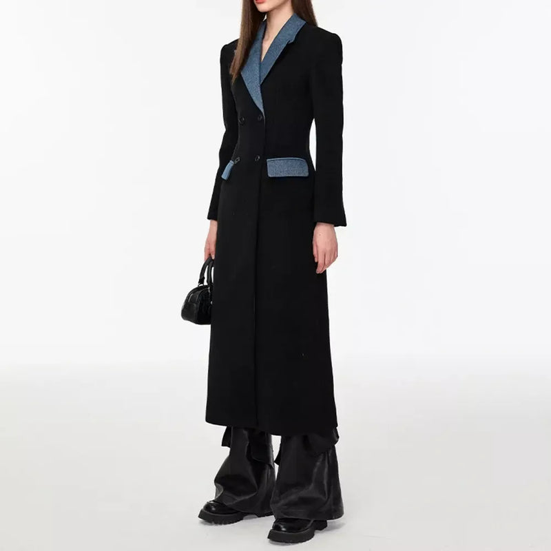 Double breasted contrast color trench coat, view 4 - MRSLM