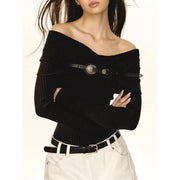 off-shoulder slim fit sweater, view 2 - MRSLM