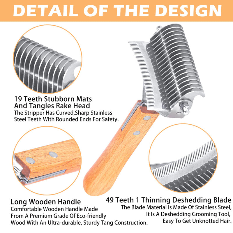 3-in-1 deshedding dog rake brush, view 3 - MRSLM