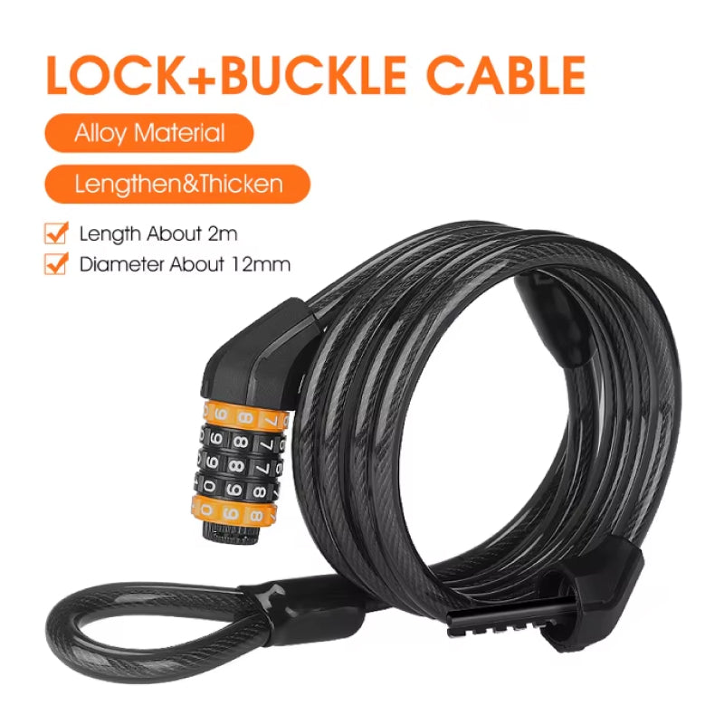 coiling bike cable lock with password, view 2 - MRSLM