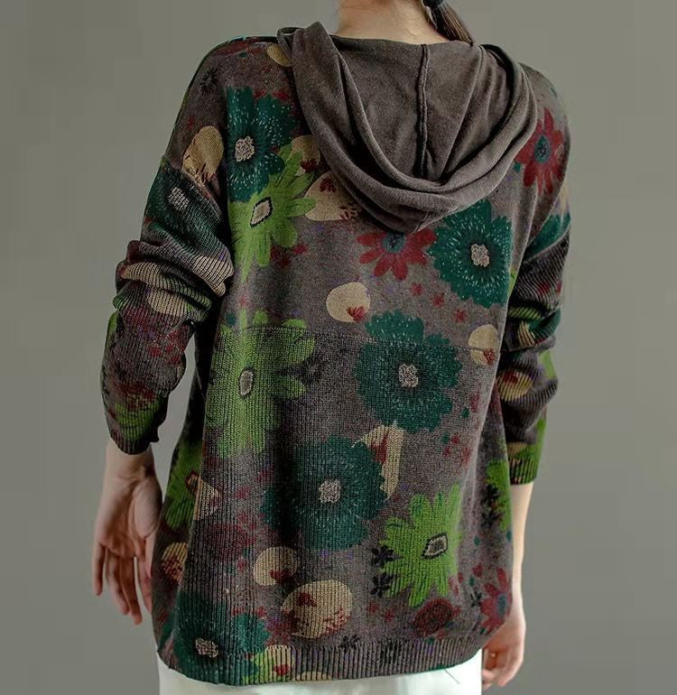 Vintage Slouchy Print Hooded Sweatshirt