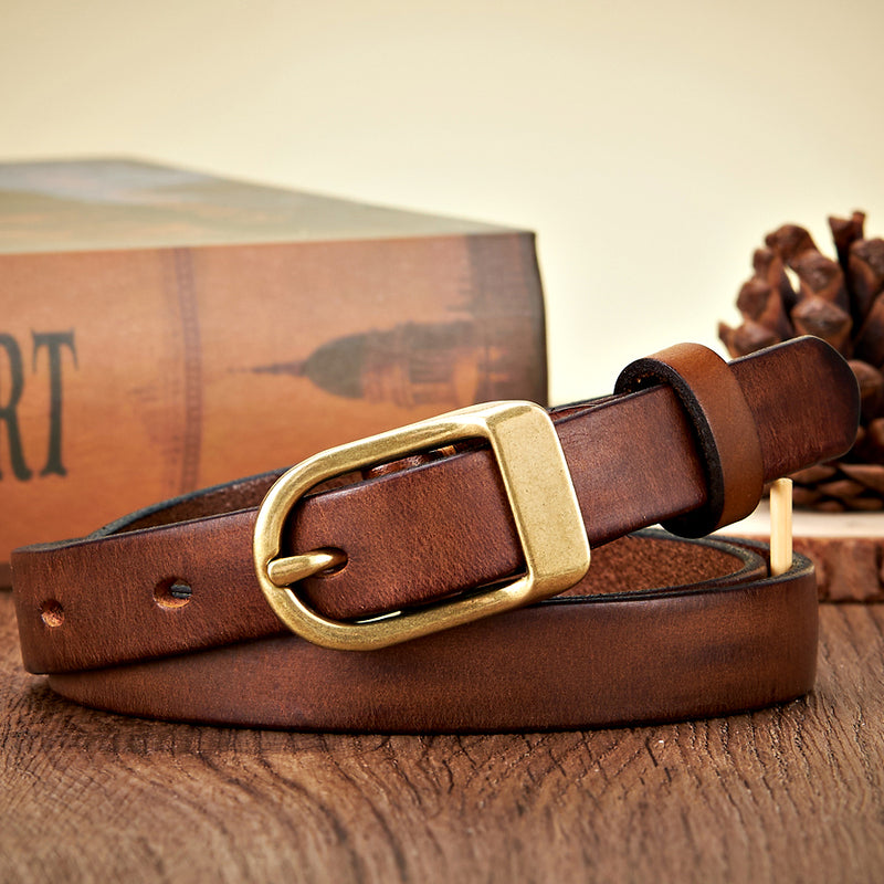 women's 1.8CM thin leather belt copper buckle, view 5 - MRSLM